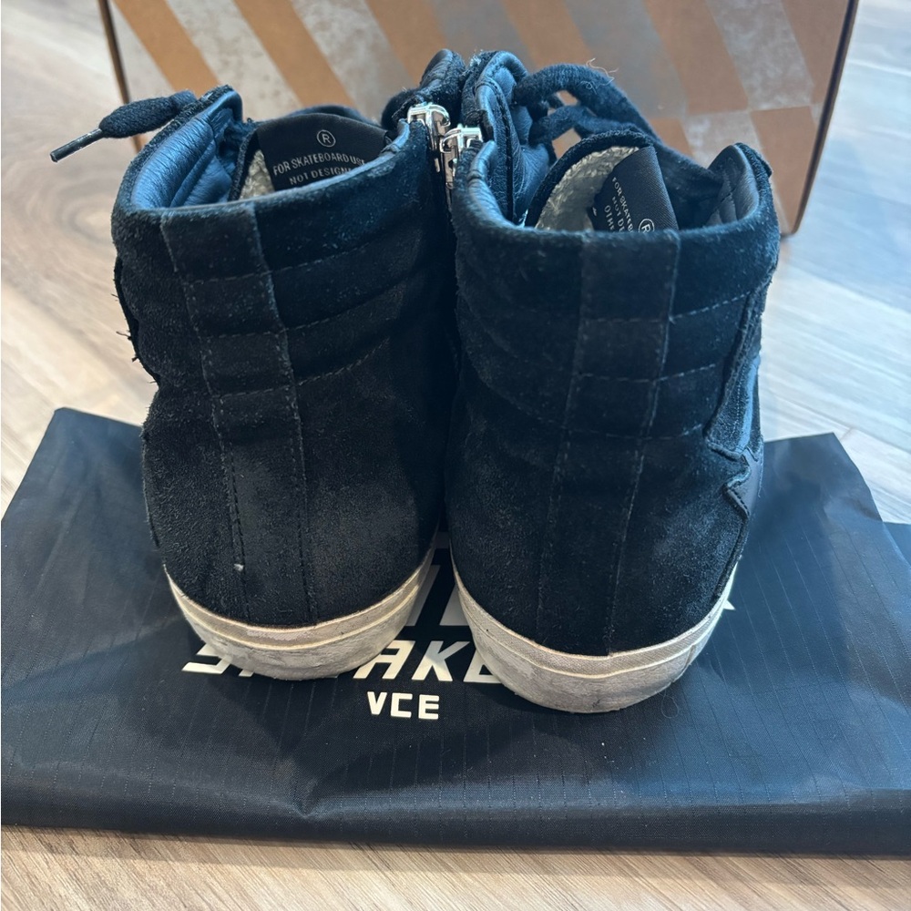Golden Goose Slide- Black Suede Sneakers Distressed Look Lace-Up - Picture 6 of 9
